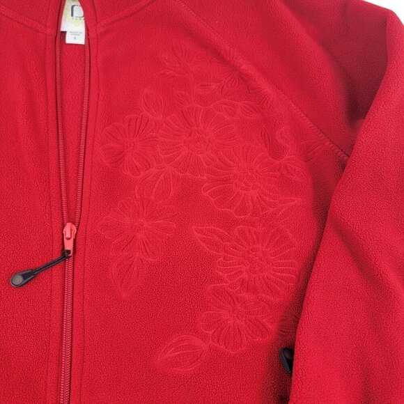 Fuda Women’s Red Fleece Floral Impressed Full Zip Jacket – Size Small - Picture 7 of 16